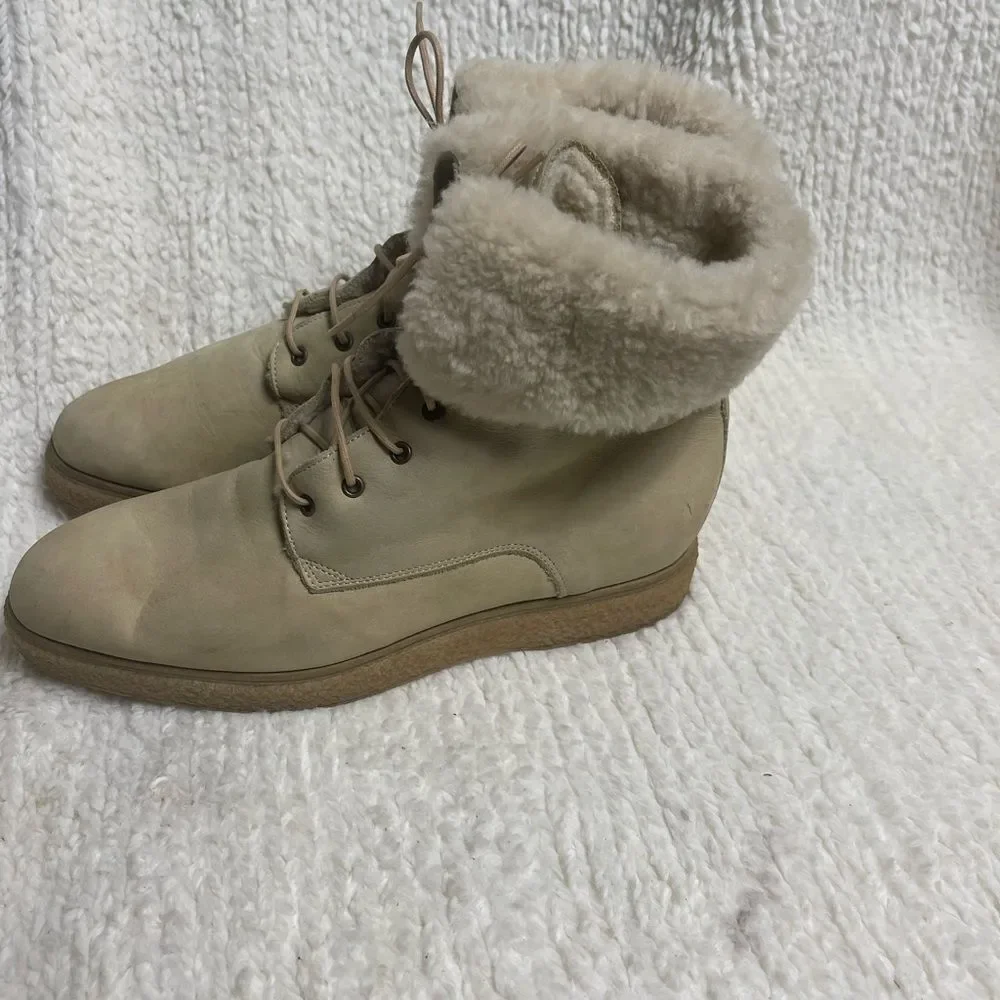 Vic Matié leather nubuck Khaki lace up Boots Shearling-Lined EUR SZ38